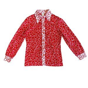 Vintage 70s Patterned Contrast Collar Button Up Top Women's
